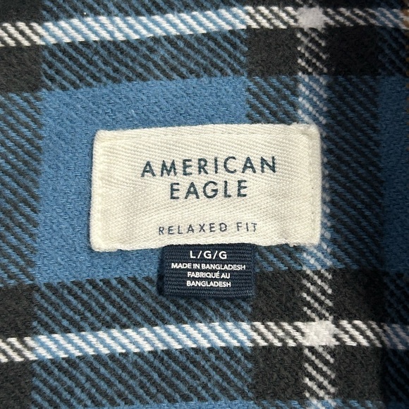 American Eagle Men’s Relaxed Fit Flannel Plaid Button Down Shacket Shirt Sz L - Picture 5 of 6